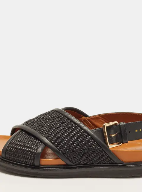 Marni fussbett Size 37.5 Black Leather and Woven Leather Slingback Sandals