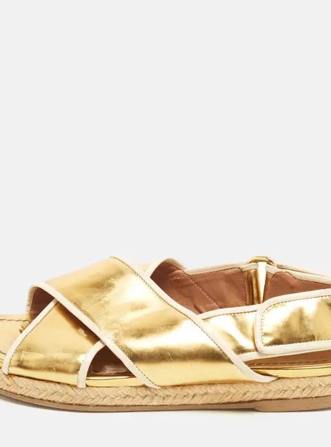 Marni Size 38 Gold/White Leather Slingback Sandals