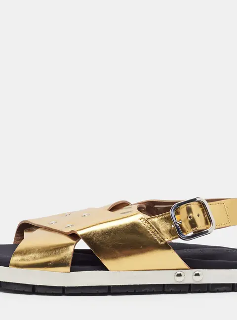 Marni Fussbett Sabot Size 38.5 Gold Leather Slingback Sandals