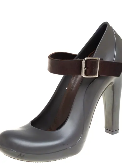 Marni Grey Rubber And Brown Leather Mary Jane Pumps Size 37