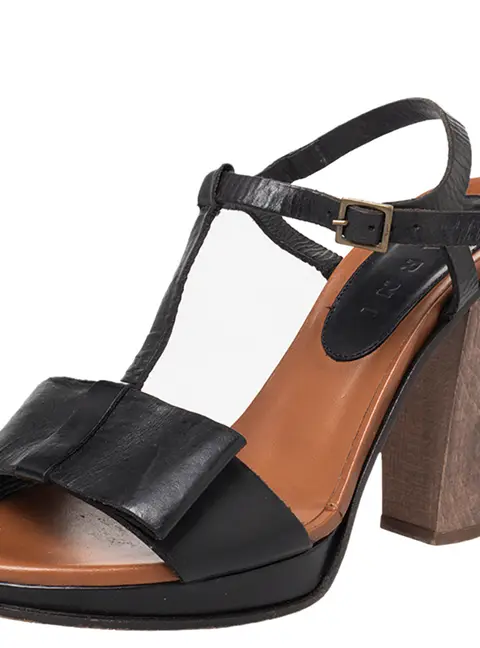 Marni Black Leather Bow Detail T Strap Sandals Size 38