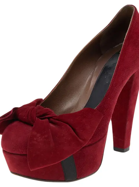 Marni Red Suede Bow Platform Pumps Size 37