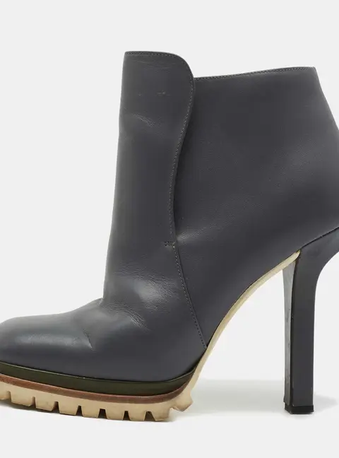 Marni Grey Leather Square Toe Ankle Booties Size 40
