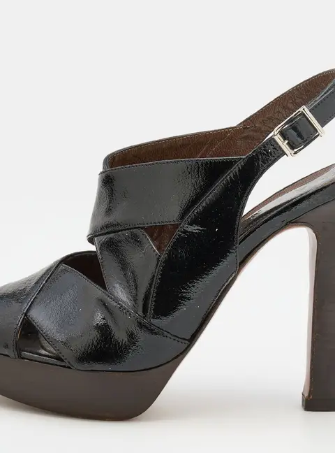 Marni Black Patent Leather Slingback Platform Sandals Size 37.5