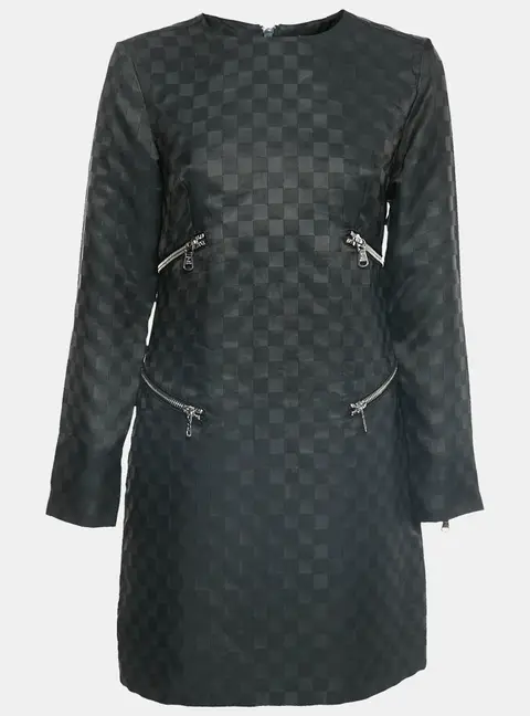 Marc by Marc Jacobs Black Checkered Gabardine Zip Detail Mini Dress S