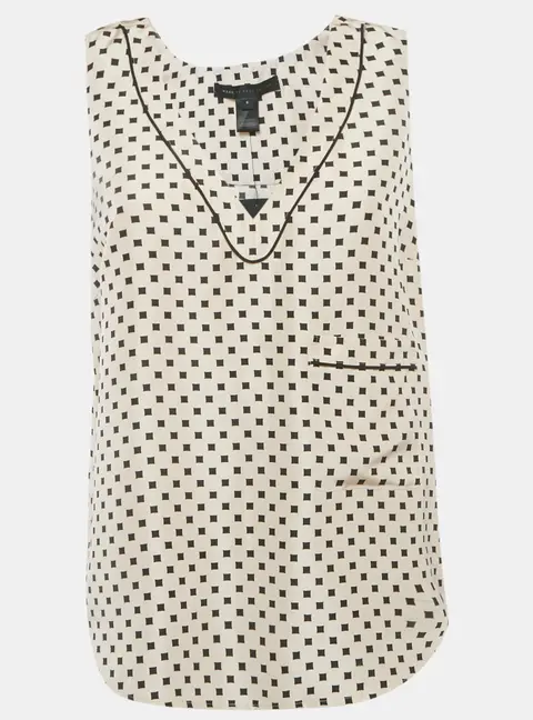 Marc By Marc Jacobs Pale Buff Printed Silk Sleeveless Top S