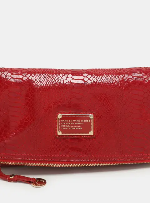 Marc by Marc Jacobs Red Python Embossed Leather Too Hot To Party Foldover Clutch
