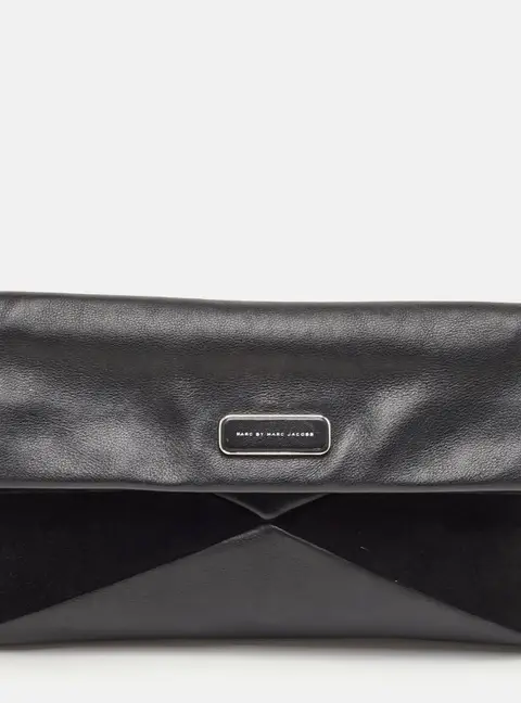 Marc by Marc Jacobs Black Leather and Suede Foldover Flap Clutch