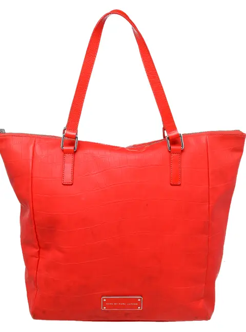 Marc by Marc Jacobs Bright Orange Croc Embossed PVC And Leather Tote