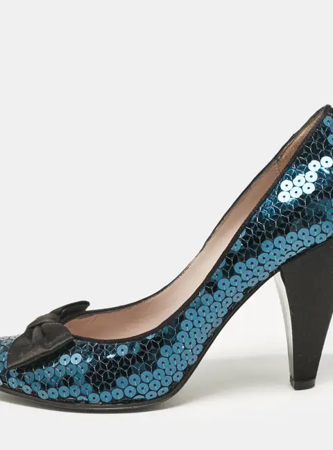 Marc by Marc Jacobs Blue/Black Sequins Block Heel Pumps Size 41