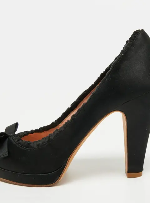 Marc by Marc Jacobs Size 38.5 Black Satin Bow Peep Toe Pumps