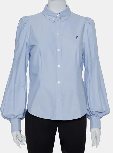 Marc Jacobs Blue Cotton Paneled Puff Sleeve Detail Fitted Shirt M