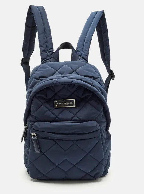 Marc Jacobs Front Pocket Navy Blue Quilted Nylon Backpack