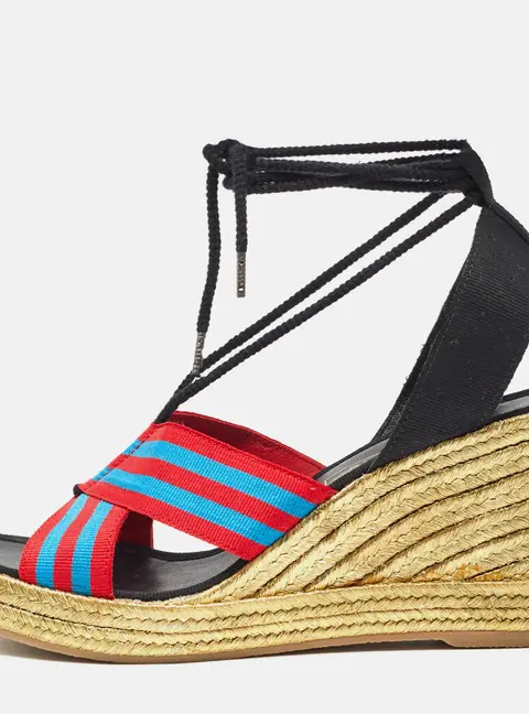 Marc Jacobs Multicolor Grosgrain Espadrille Wedge Sandals Size 40