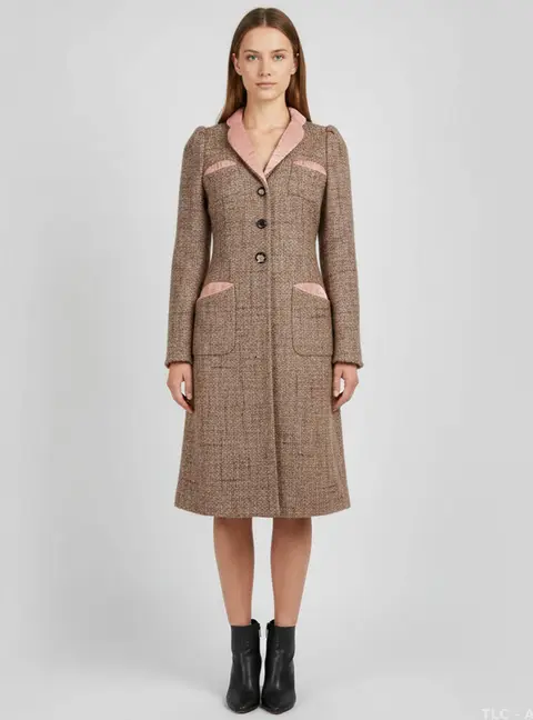 Marc Jacobs Pink Metallic Tweed Velvet Trim Long Coat S