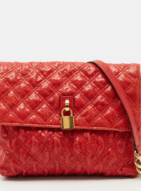 Marc Jacobs Red Quilted Snake Embossed Leather Flap Padlock Shoulder Bag