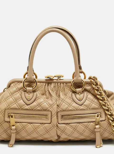 Marc Jacobs East West Stam Beige Quilted Leather Satchel