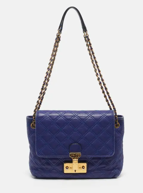 Marc Jacobs Baroque Blue Quilted Leather Flap Shoulder Bag