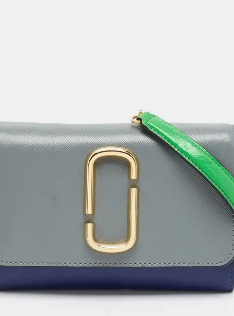 Marc Jacobs Snapshot Tricolor Patent Leather Wallet On Chain