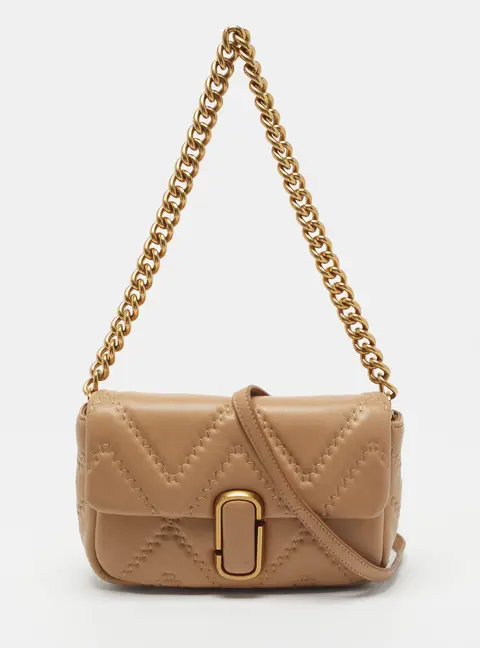 Marc Jacobs J MARC Beige Quilted Leather Flap Chain Shoulder Bag
