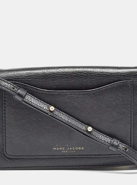 Marc Jacobs Black Leather Recruit Wallet on Strap