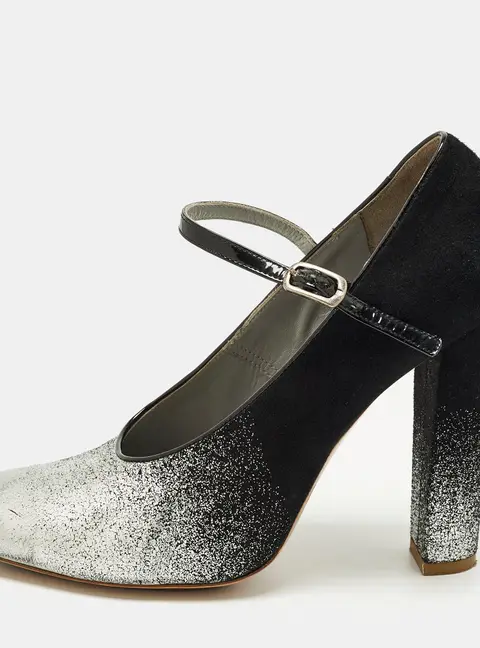 Marc Jacobs Size 37 Black/Silver Suede and Patent Mary Jane Pumps