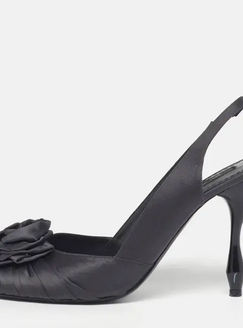 Marc Jacobs Size 39 Navy Blue Satin Flower Slingback Pumps