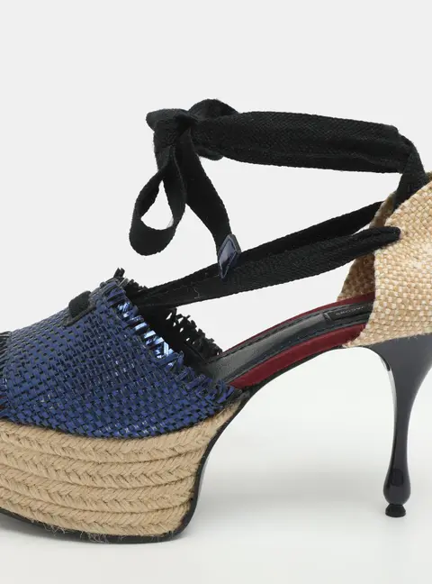 Marc Jacobs Size 38 Metallic Blue/Black Cord and Leather Platform Sandals