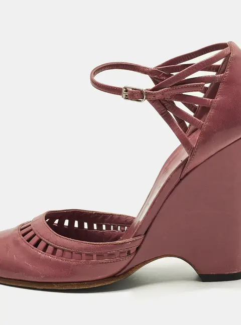 Marc Jacobs Size 37 Pink Leather Mary Jane Wedge Pumps