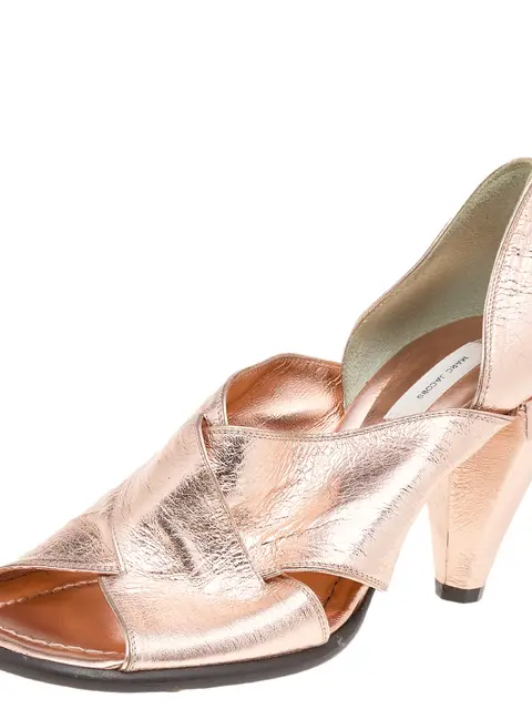 Marc Jacobs Metallic Rose Gold Leather Criss Cross Open Toe Pumps Size 36.5