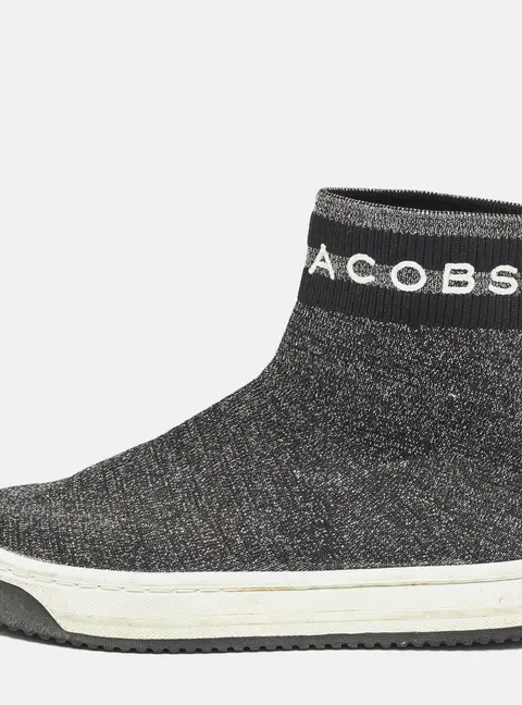 Marc Jacobs Black/Silver Knit Fabric Dart Sock Sneakers Size 37