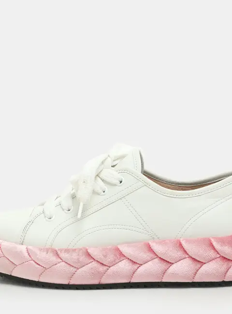 Marco De Vincenzo White/Pink Leather and Velvet Rope Sneakers Size 39.5