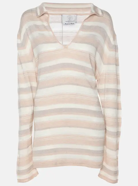 Voyage by Marina Rinaldi Peach/Metallic Stripe Stretch Knit Sweatshirt L