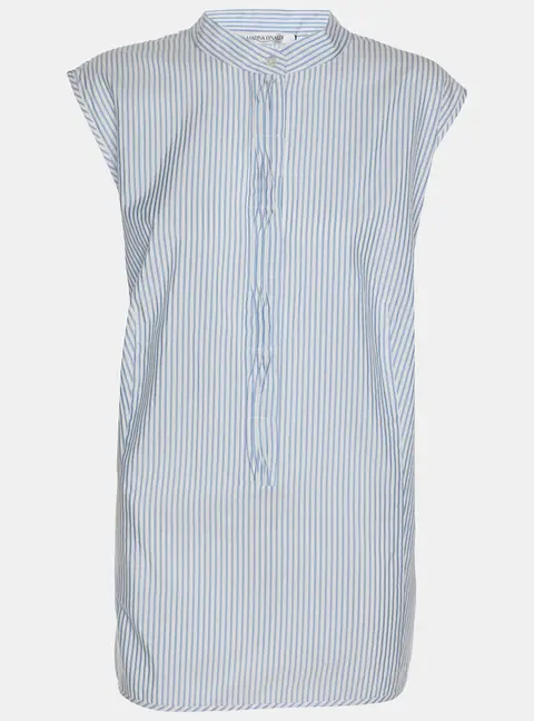 Marina Rinaldi Blue/White Stripe Cotton Silk Sleeveless Top L