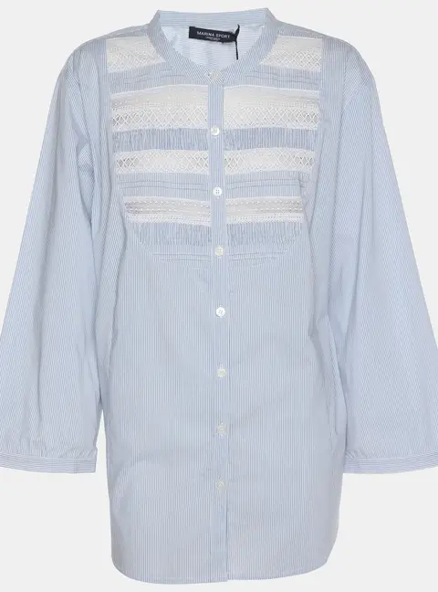 Marina Sport by Marina Rinaldi Pinstripe Lace Detail Long Sleeve Shirt L