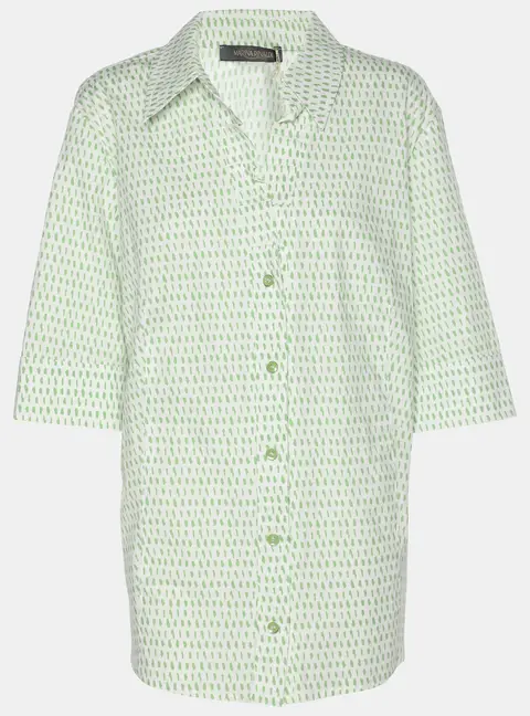 Marina Rinaldi Green Stretch Cotton Spot Print 3/4 Sleeve Shirt L