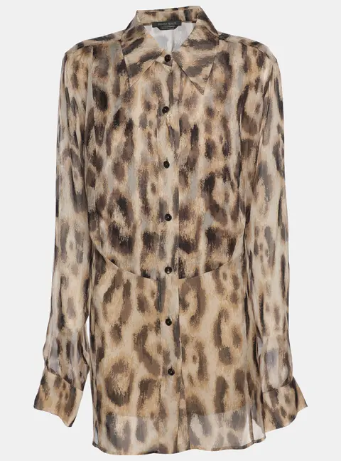 Marina Rinaldi Brown Printed Silk Shirt L