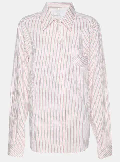 Voyage by Marina Rinaldi Pink/White Stripe Cotton Blend Removable Collar Long Sleeve Shirt L