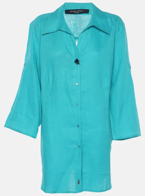 Marina Rinaldi Green Linen Stirrup Sleeve Plain Shirt L