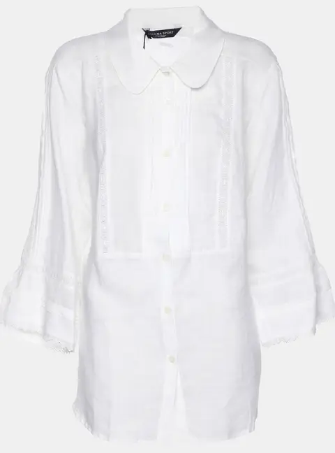 Marina Sport by Marina Rinaldi White Line Embroidered Button Front Shirt L