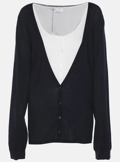 Voyage by Marina Rinaldi Navy Blue/White Knit Shrug L
