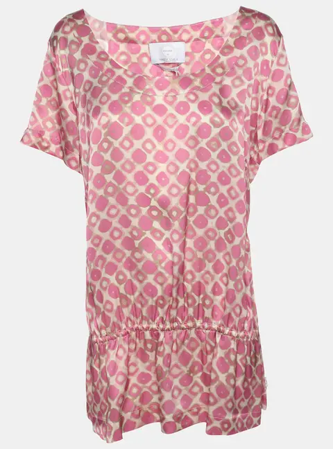 Marina Rinaldi Pink Printed Silk Short Sleeve Top L