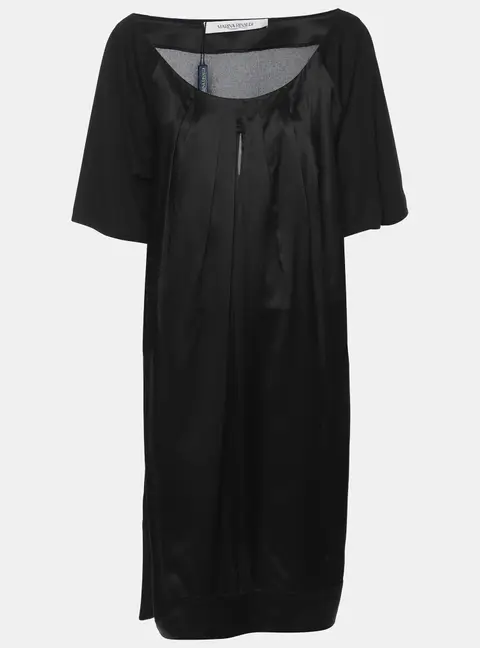 Marina Rinaldi Black Satin Pleated Top L