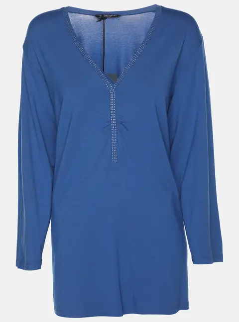 Marina Sport by Marina Rinaldi Blue Jersey Crystal Embellished V Neck Sweater L