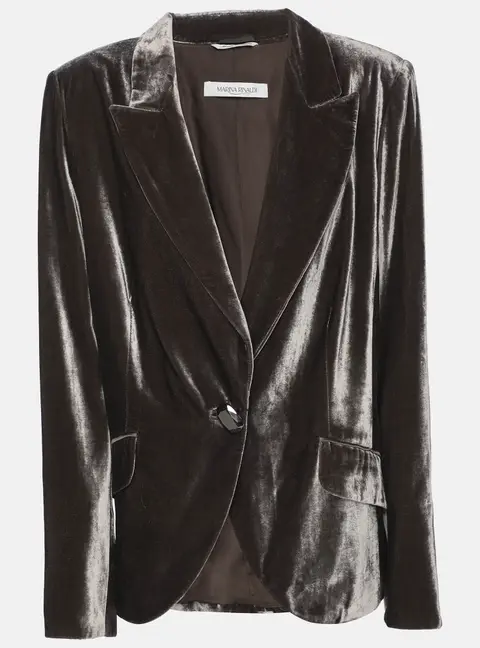 Marina Rinaldi Metallic Grey Velvet Single Breasted Blazer L