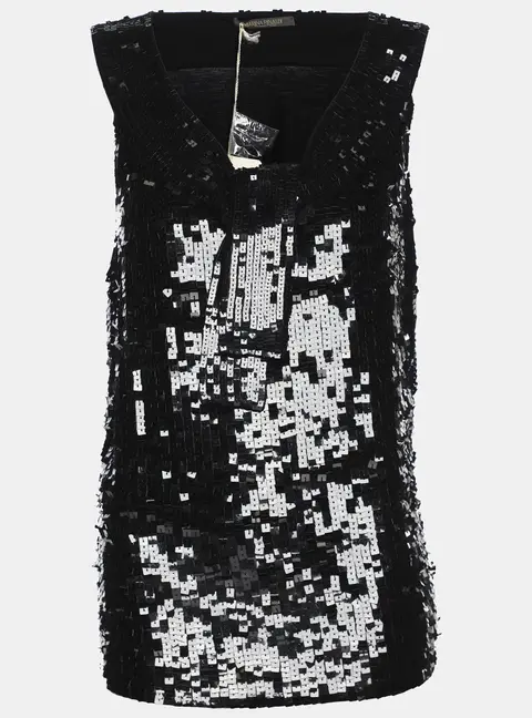 Marina Rinaldi Black Jersey Sequin Tank Top L