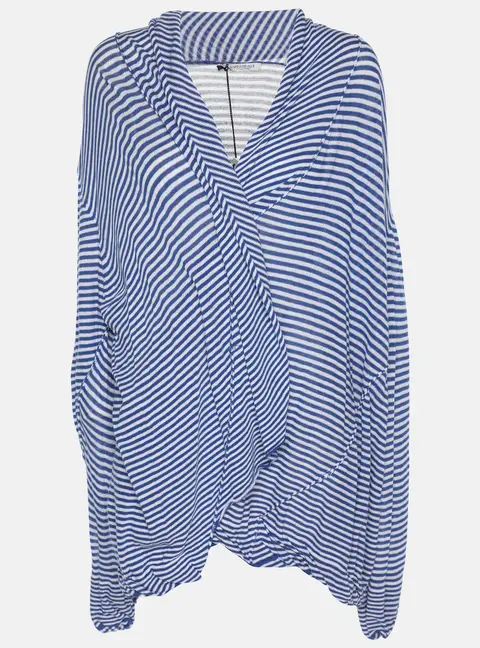 Marina Rinaldi Blue Stripe Stretch Knit Cardigan L