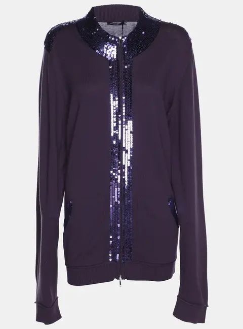 Marina Sport by Marina Rinaldi Purple Stretch Knit Sequined Cardigan XL