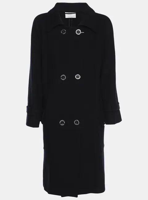 Voyage by Marina Rinaldi Navy Blue Wool Blend Double Breasted Long Jacket L