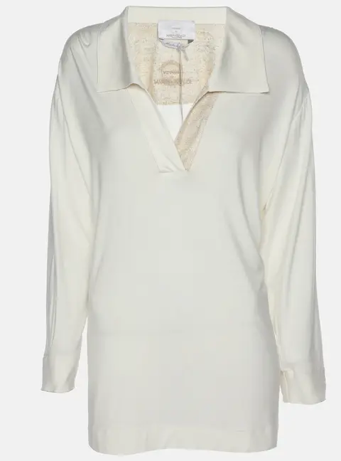 Voyage by Marina Rinaldi Cream Stretch Knit V Neck Top L